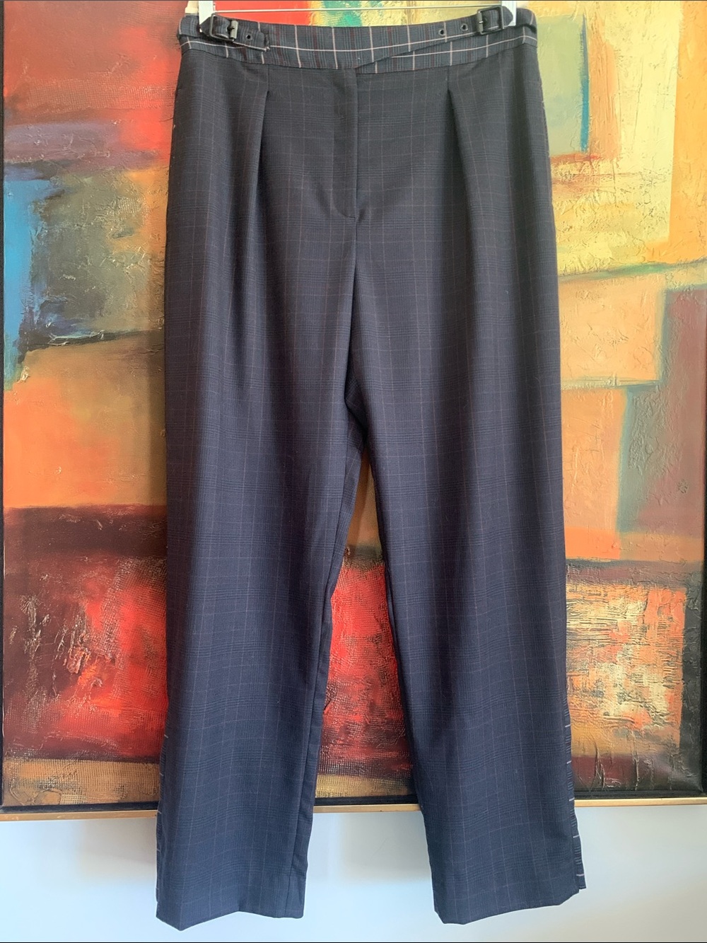 Classic rag & bone Navy Plaid Pleated Trousers with Pockets, Sz US 12